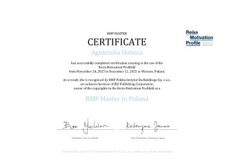 Certyfikat RMP Mastera potwierdzający kompetencje Agnieszki Dobosz